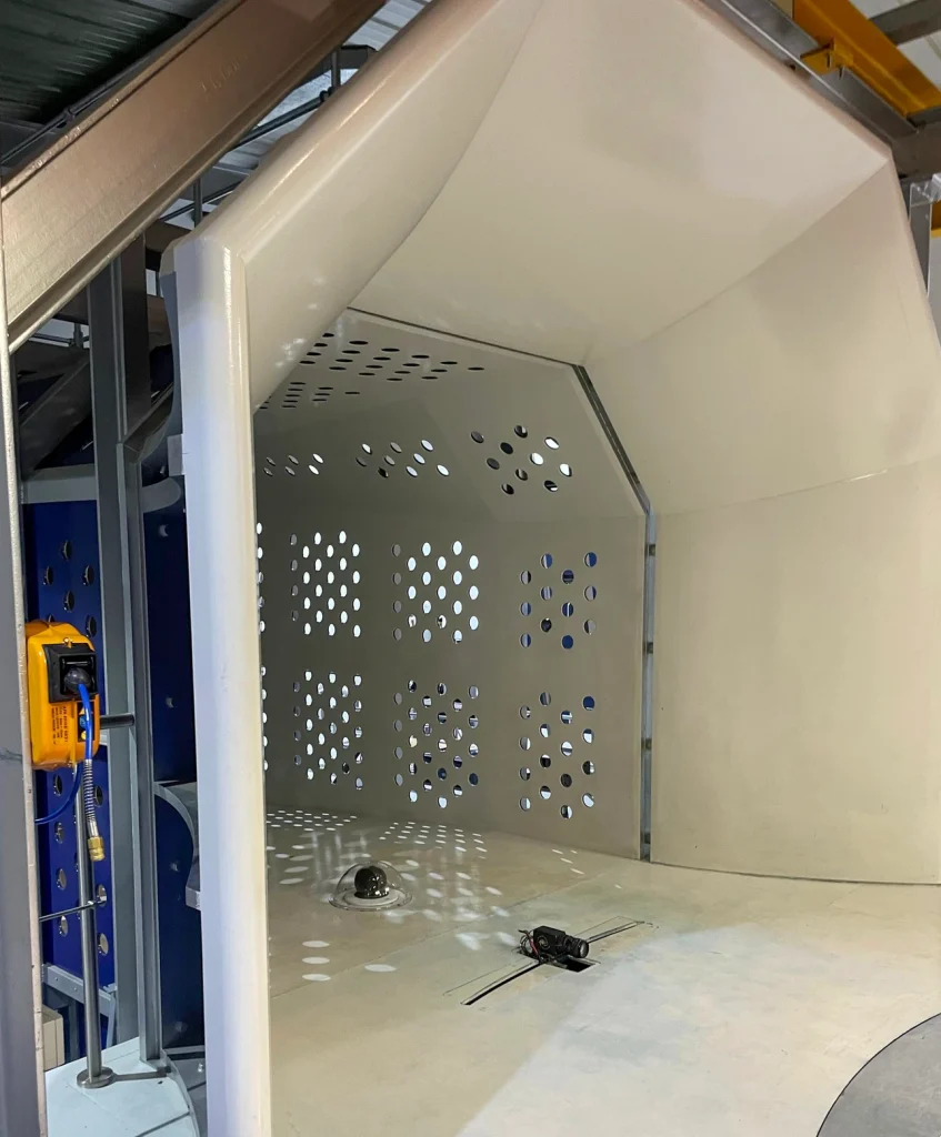 Internal view of wind tunnel equipment prior to export packing
