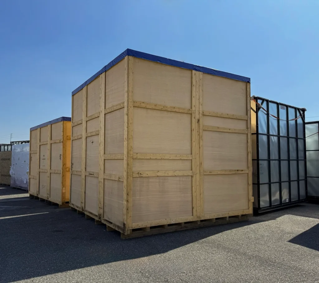 Wind tunnel sections packed in large timber export cases by IM Export Services