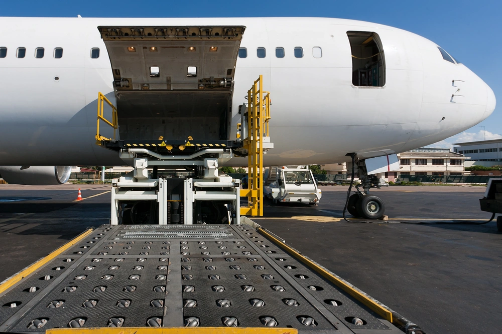Cargo plane ready to be loaded with air freight.
